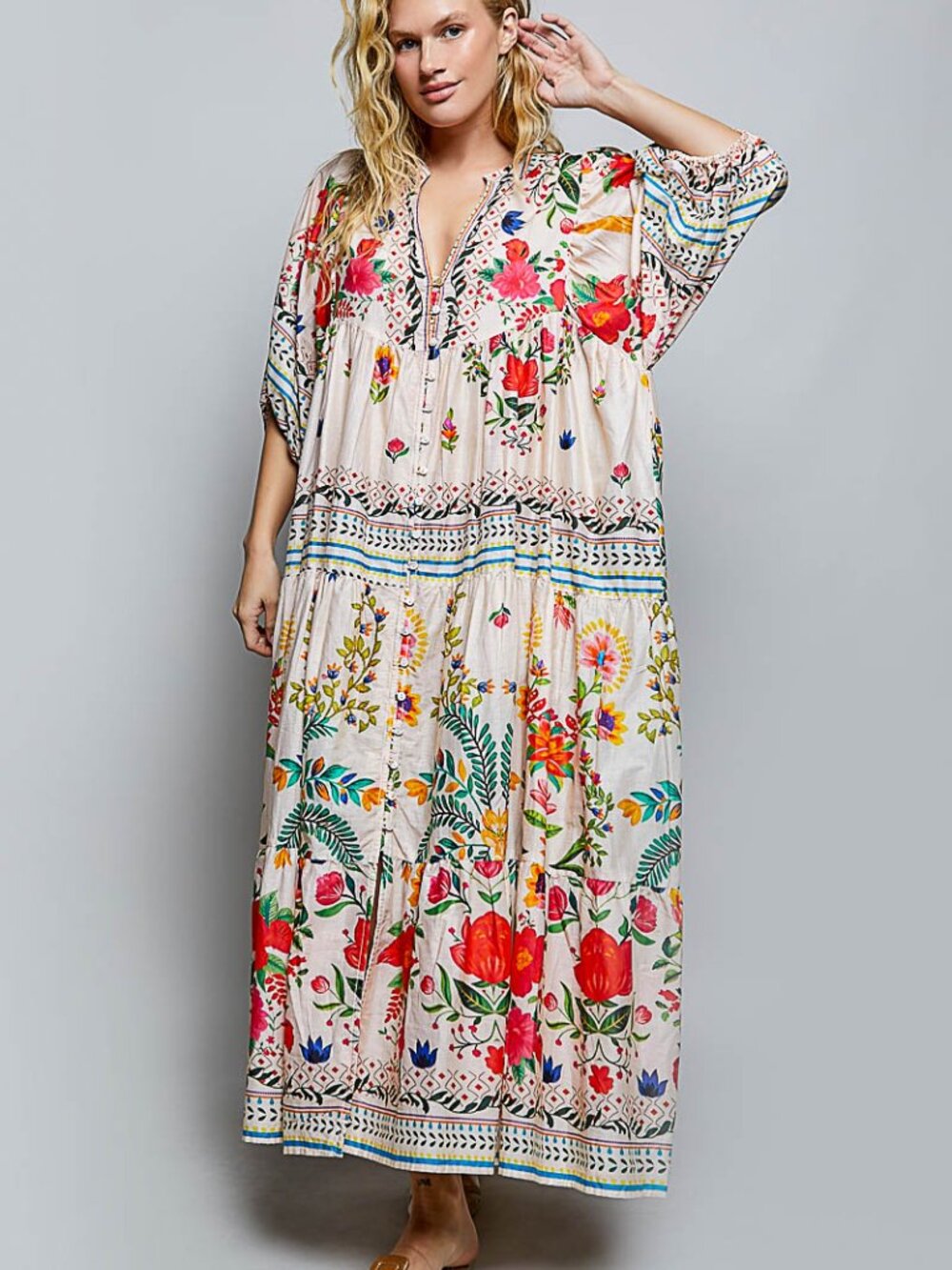 POL Multi Print Kaftan Maxi Dress - Picture 4 of 6